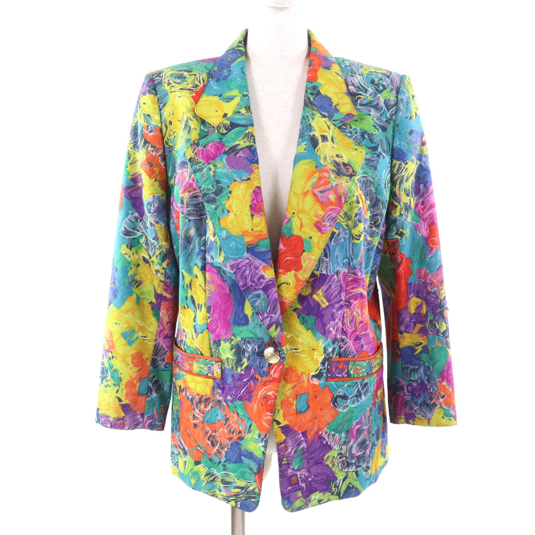 Excellent LEONARD FASHION tailored jacket Logo with gold button andfloralpattern