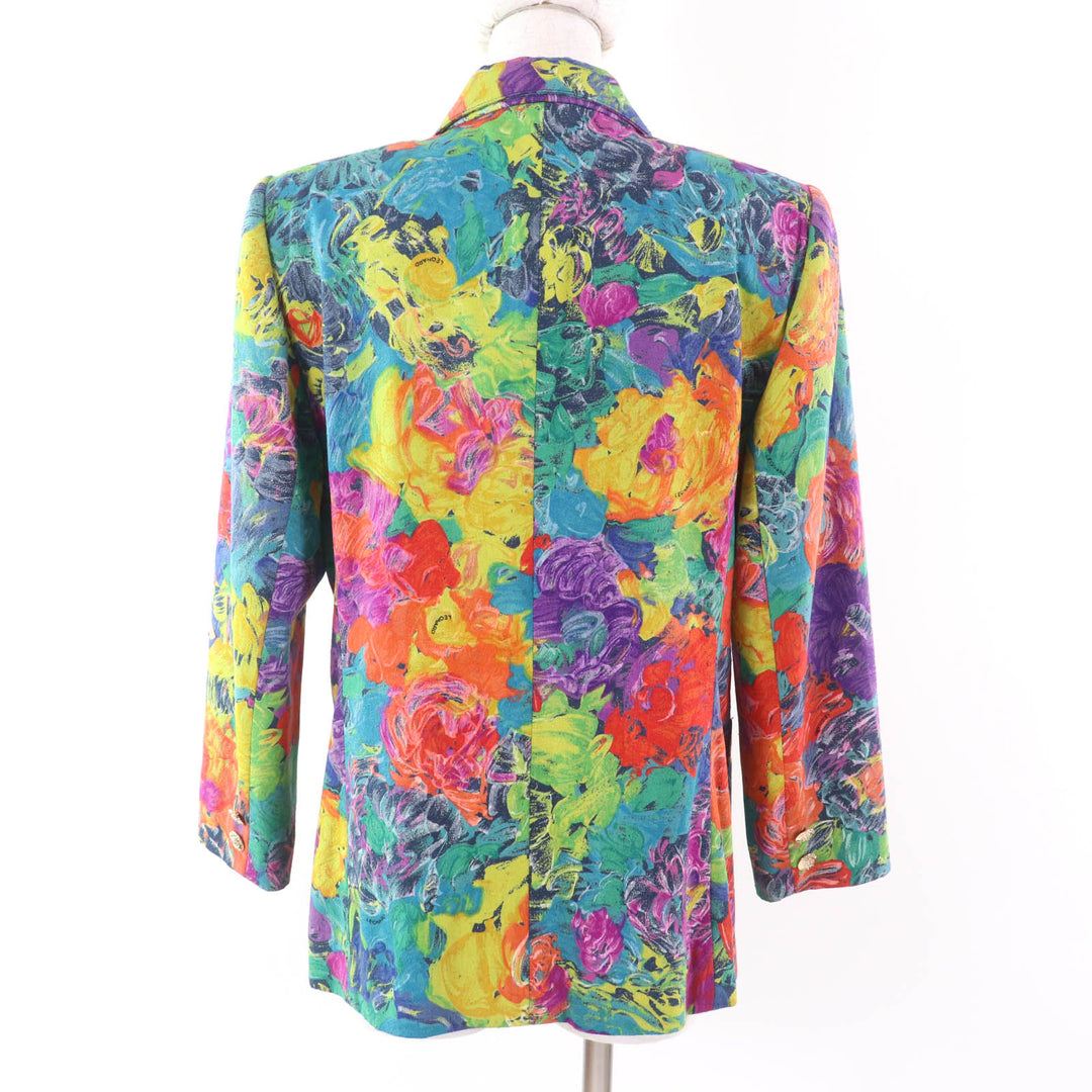 Excellent LEONARD FASHION tailored jacket Logo with gold button and floral pattern silk 11