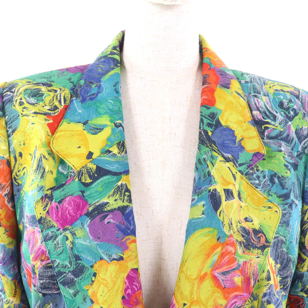 Excellent LEONARD FASHION tailored jacket Logo with gold button and floral pattern silk 11