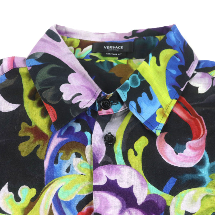 Great VERSACE Long sleeve shirt Multi linen mens 41 1000920 1A00628