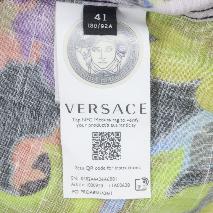 Great VERSACE Long sleeve shirt Multi linen mens 41 1000920 1A00628