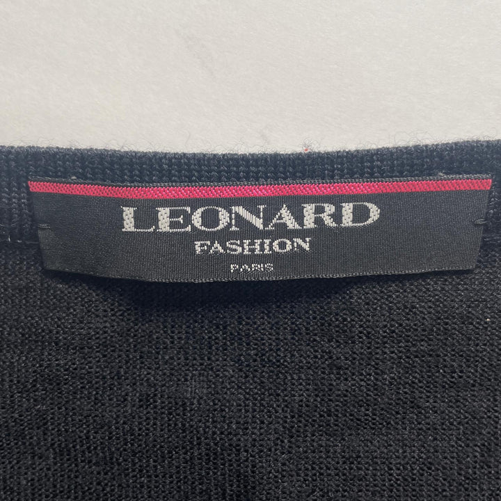 Great LEONARD cardigan Paisley Sequined Crew Neck Long Sleeve black wool Women M
