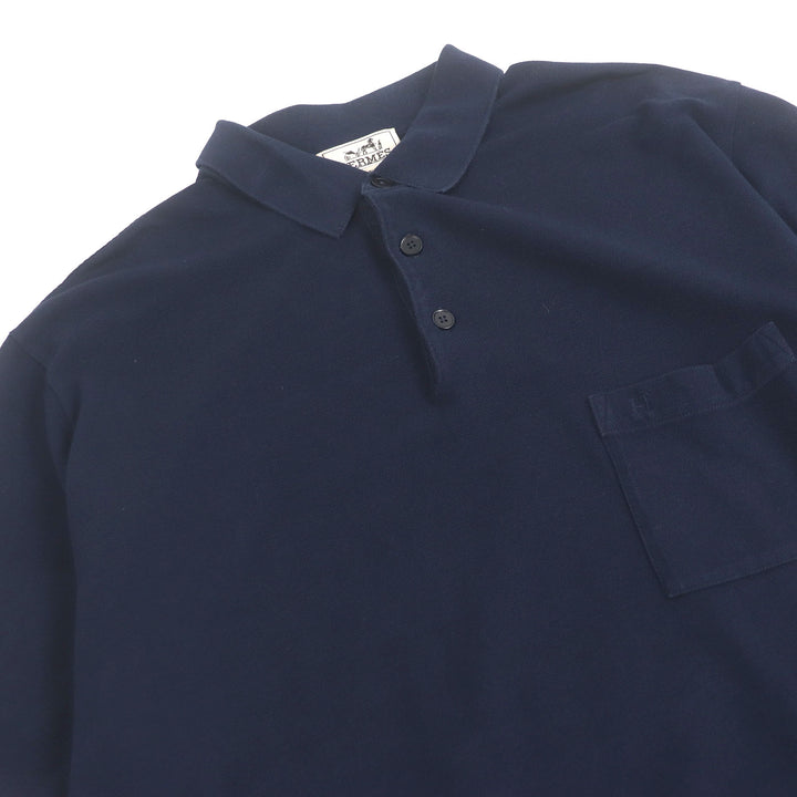 Very Good HERMES Short sleeve polo shirt T-shirt Navy cotton mens XXL