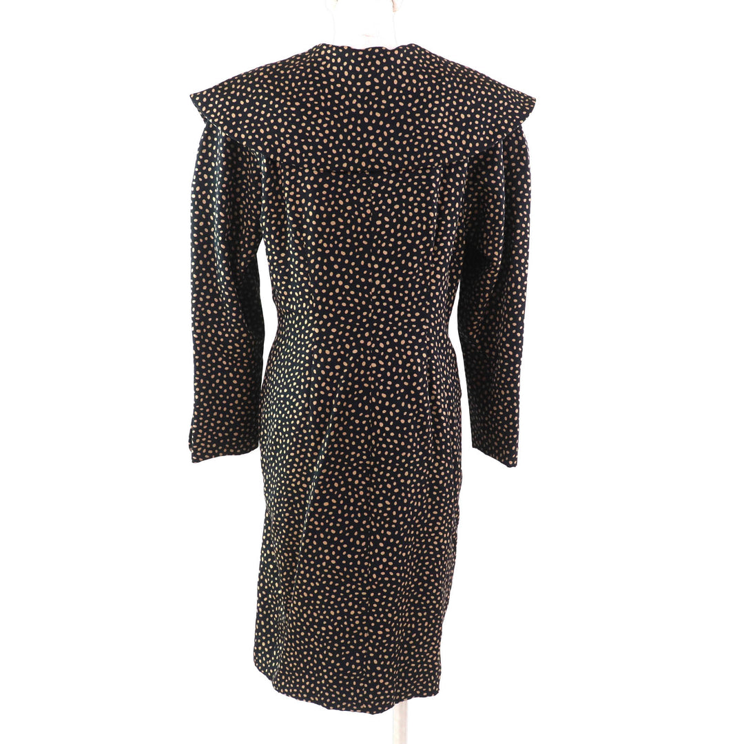 Excellent Christian Dior one piece All-over print big collar shirt Black beige silk Women