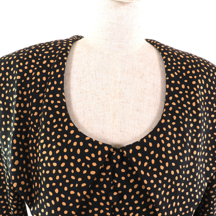 Excellent Christian Dior one piece All-over print big collar shirt Black beige silk Women