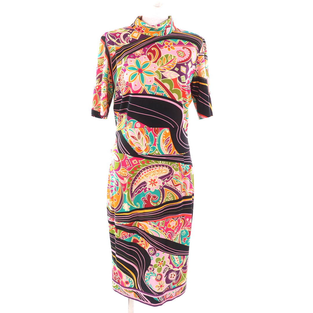 Excellent LEONARD FASHION one piece Paisley Pattern High Neck Short Sleeve Long