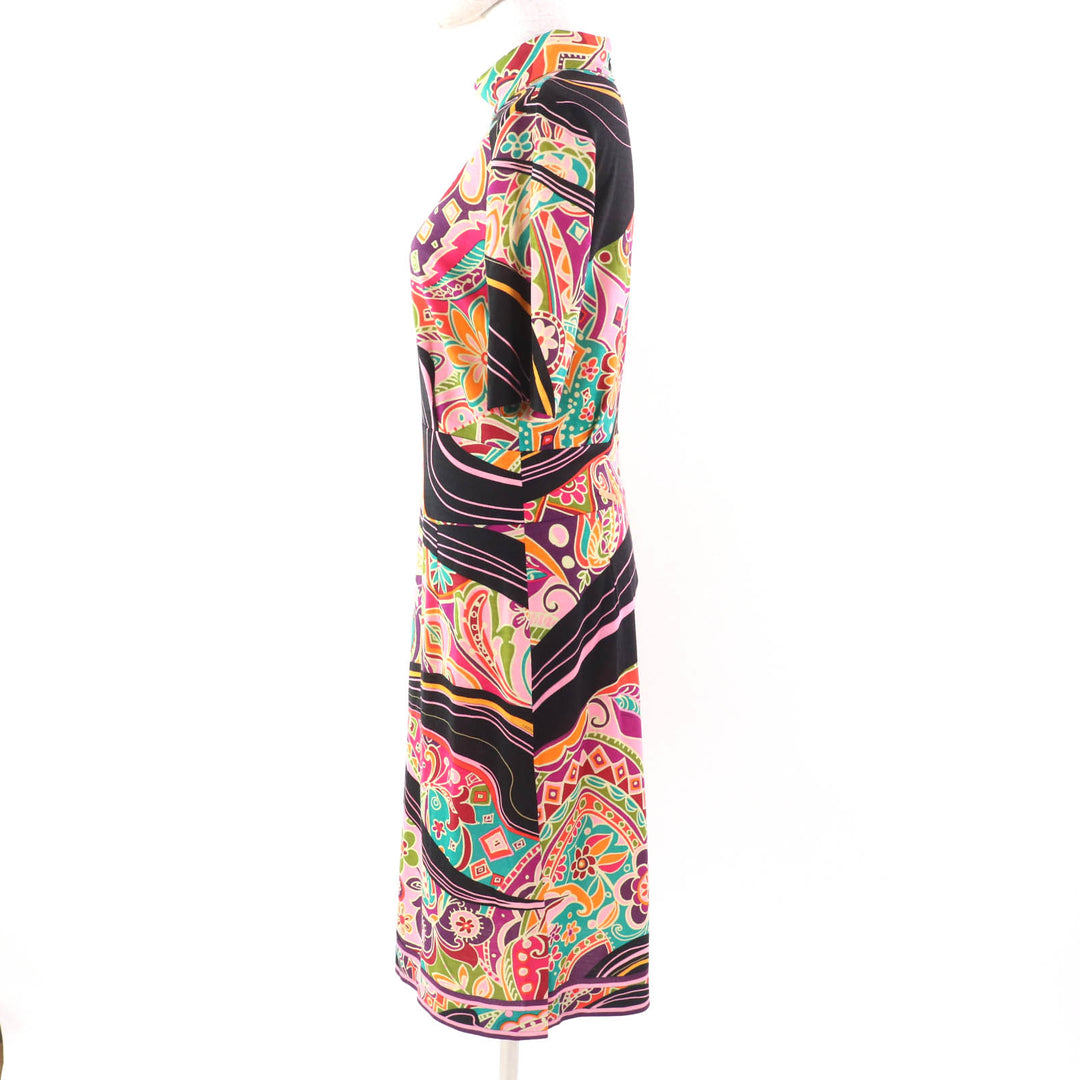 Excellent LEONARD FASHION one piece Paisley Pattern High Neck Short Sleeve Long