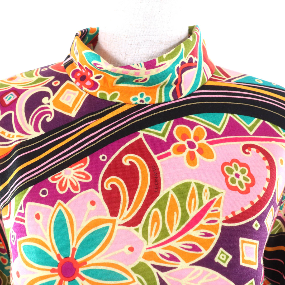 Excellent LEONARD FASHION one piece Paisley Pattern High Neck Short Sleeve Long