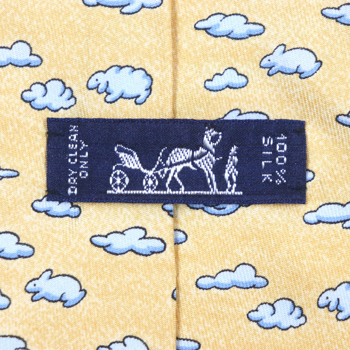 Excellent HERMES tie Clouds Animals All-over Pattern Orange blue silk mens
