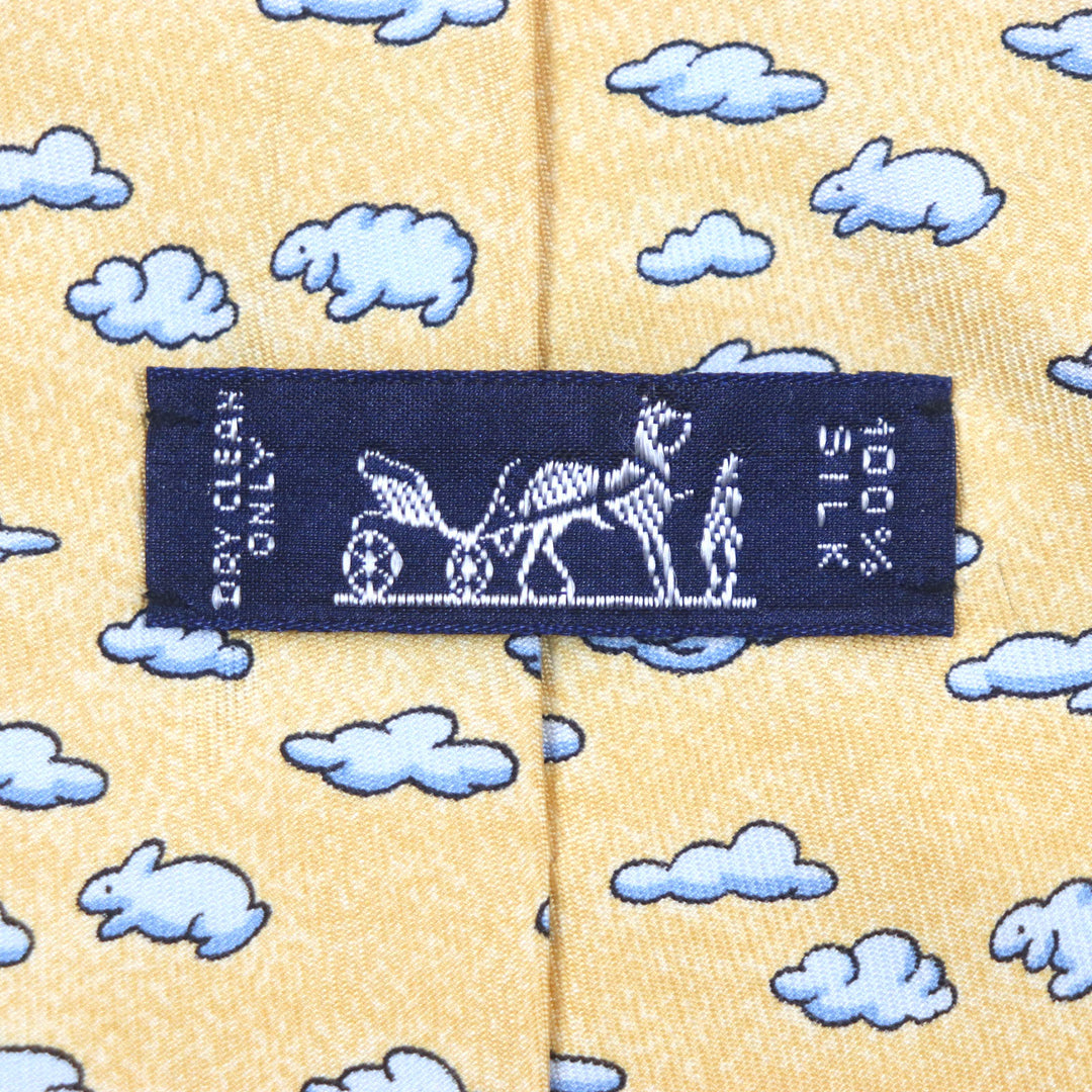 Excellent HERMES tie Clouds Animals All-over Pattern Orange blue silk mens
