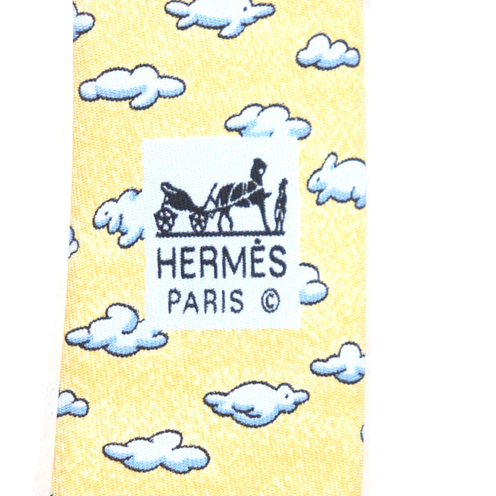 Excellent HERMES tie Clouds Animals All-over Pattern Orange blue silk mens