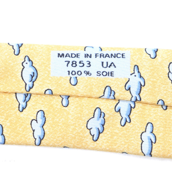 Excellent HERMES tie Clouds Animals All-over Pattern Orange blue silk mens