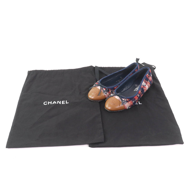 Great CHANEL pumps COCO Mark Ballerina Tweed Flats with Bow and Leather Women