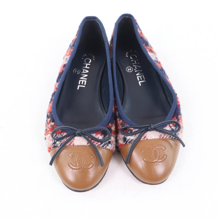 Great CHANEL pumps COCO Mark Ballerina Tweed Flats with Bow and Leather Women
