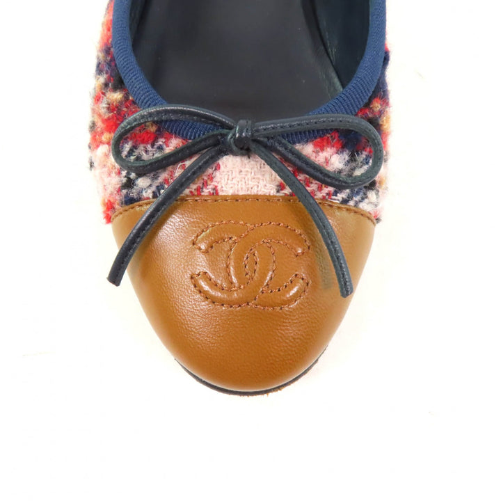 Great CHANEL pumps COCO Mark Ballerina Tweed Flats with Bow and Leather Women