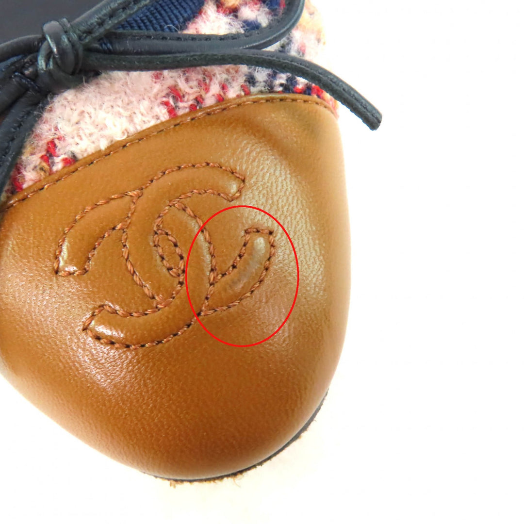 Great CHANEL pumps COCO Mark Ballerina Tweed Flats with Bow and Leather Women
