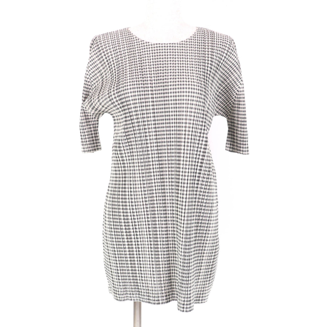 Excellent PLEATS PLEASE one piece Gingham Check Pattern Crew Neck Women 3