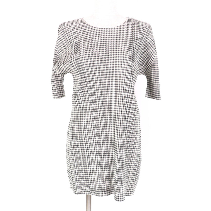 Excellent PLEATS PLEASE one piece Gingham Check Pattern Crew Neck Women 3