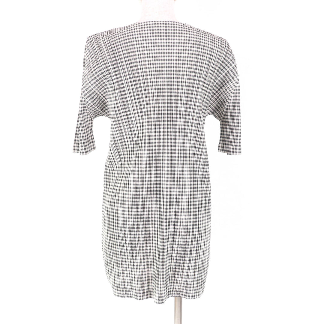 Excellent PLEATS PLEASE one piece Gingham Check Pattern Crew Neck Women 3