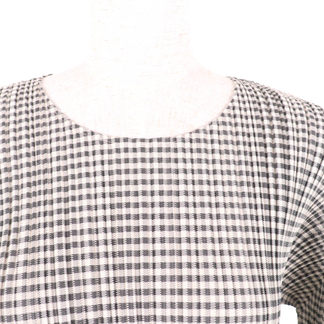 Excellent PLEATS PLEASE one piece Gingham Check Pattern Crew Neck Women 3