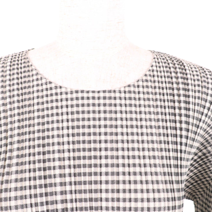 Excellent PLEATS PLEASE one piece Gingham Check Pattern Crew Neck Women 3