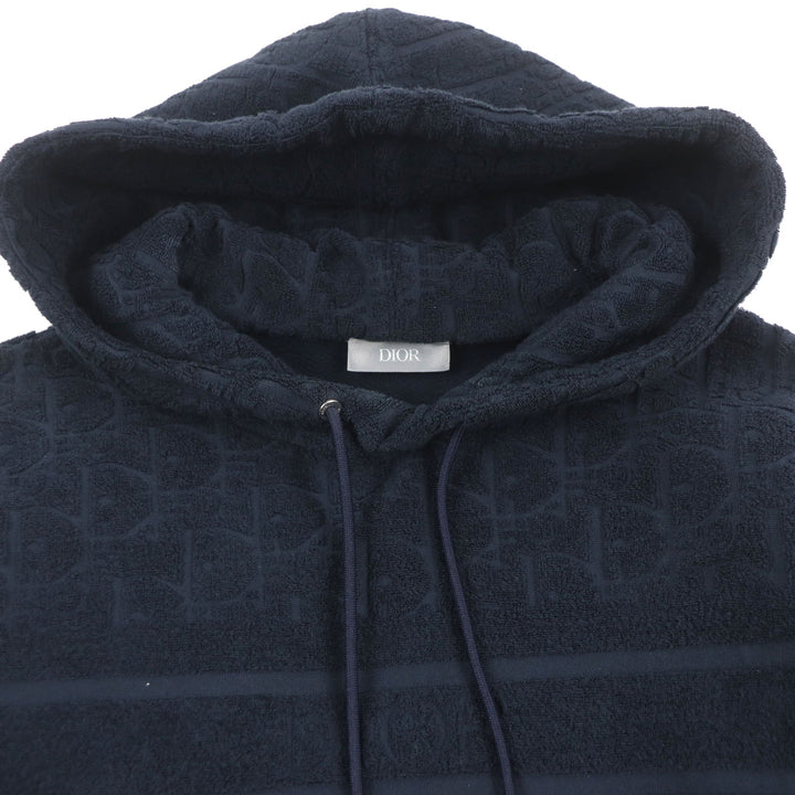 Great DIOR hoodie Oblique pile fleece pullover Navy cotton mens XS 013J605C0607