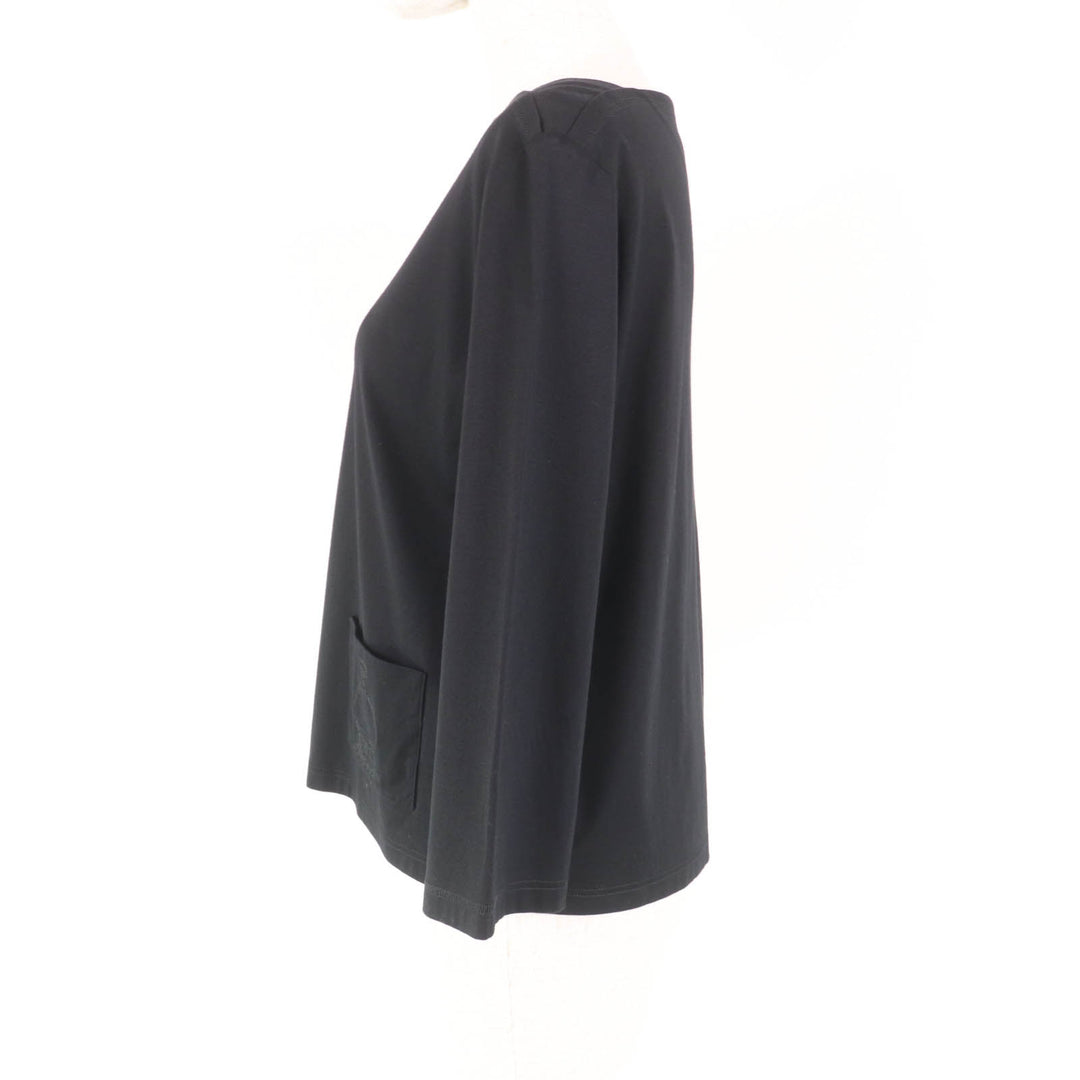 Excellent HERMES T-shirt Pocket embroidery design Boat neck 3/4 sleeves black