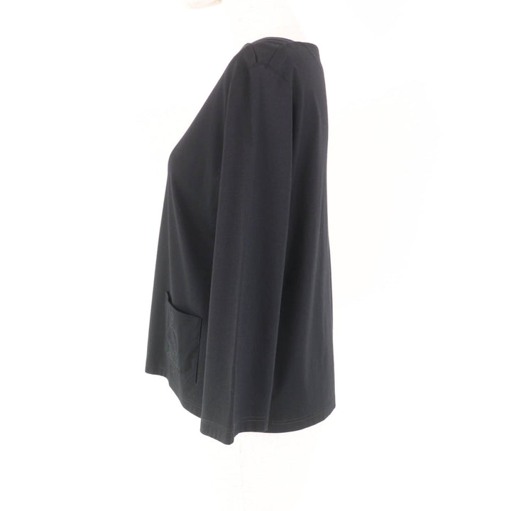 Excellent HERMES T-shirt Pocket embroidery design Boat neck 3/4 sleeves black