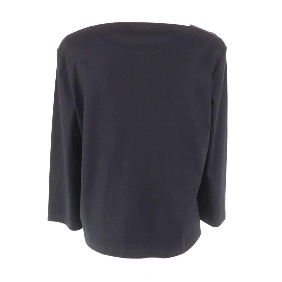 Excellent HERMES T-shirt Pocket embroidery design Boat neck 3/4 sleeves black