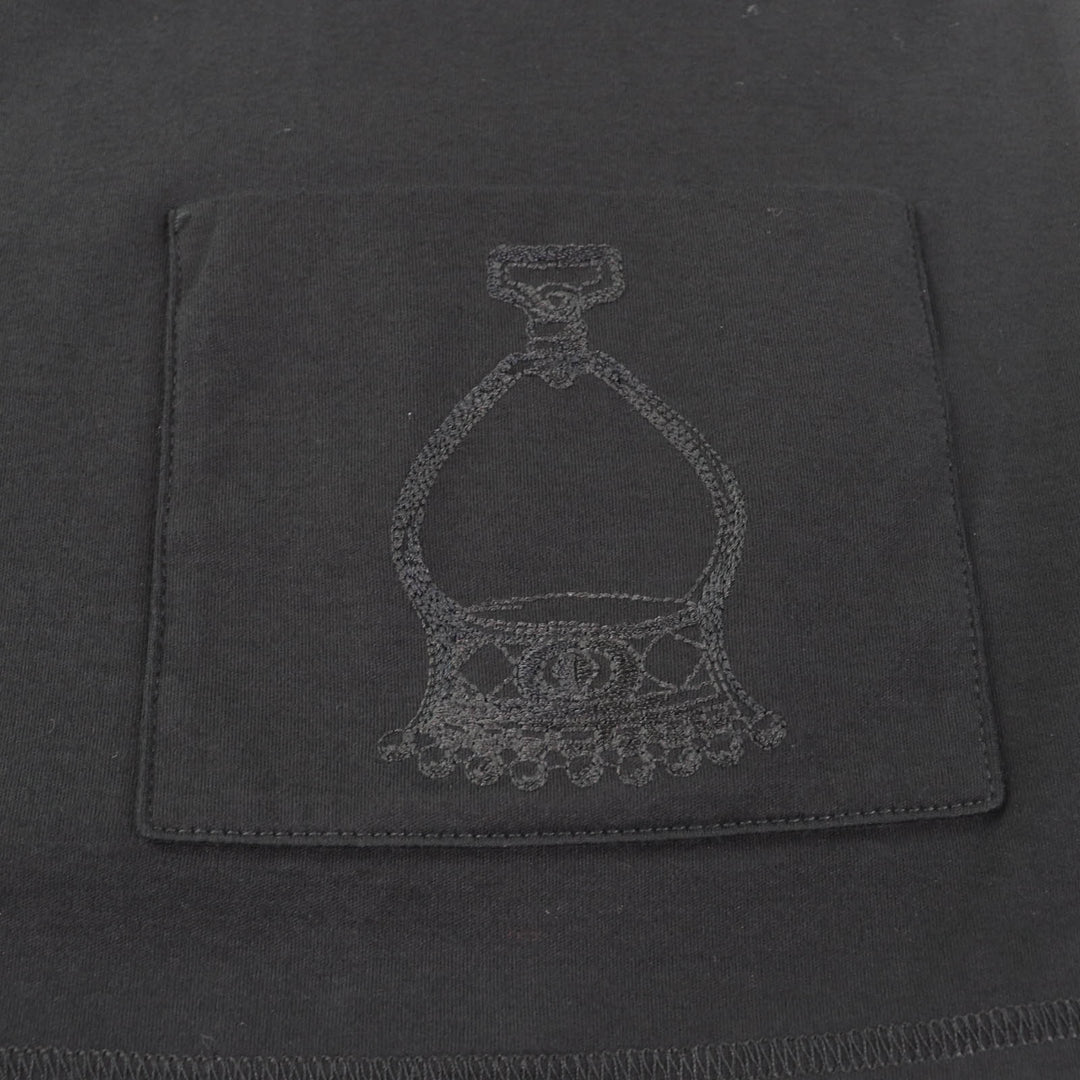 Excellent HERMES T-shirt Pocket embroidery design Boat neck 3/4 sleeves black