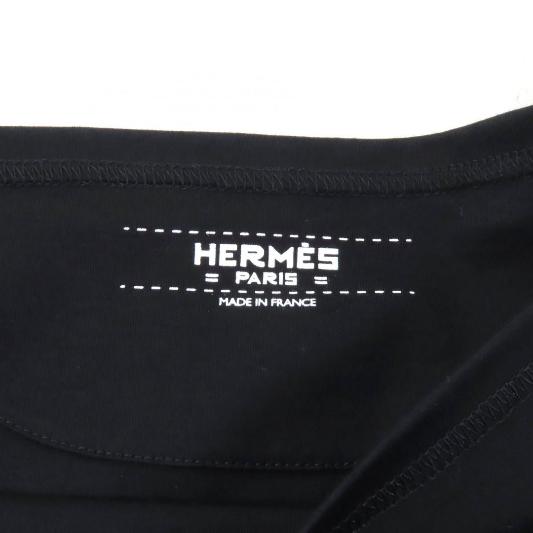 Excellent HERMES T-shirt Pocket embroidery design Boat neck 3/4 sleeves black