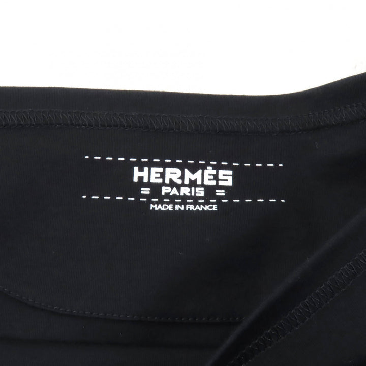 Excellent HERMES T-shirt Pocket embroidery design Boat neck 3/4 sleeves black