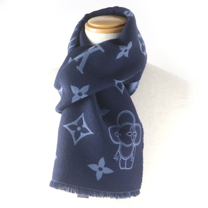 Excellent LOUIS VUITTON Scarf Scarf Monogram Vivienne fringe wool mens M77129