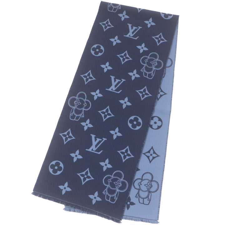 Excellent LOUIS VUITTON Scarf Scarf Monogram Vivienne fringe Navy wool mens M77129