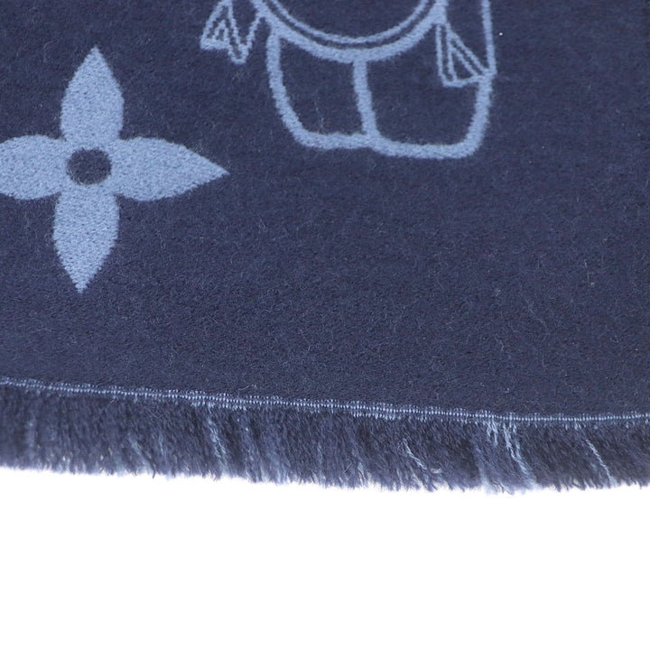 Excellent LOUIS VUITTON Scarf Scarf Monogram Vivienne fringe Navy wool mens M77129