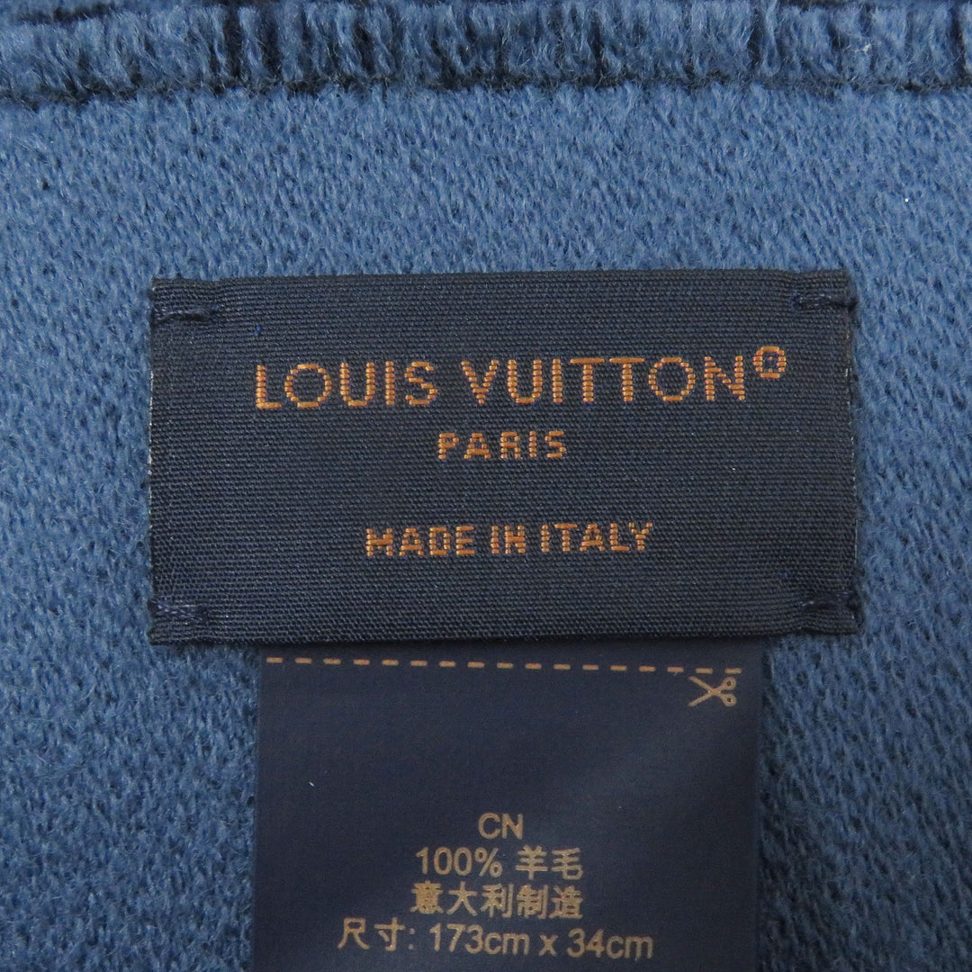 Excellent LOUIS VUITTON Scarf Scarf Monogram Vivienne fringe Navy wool mens M77129