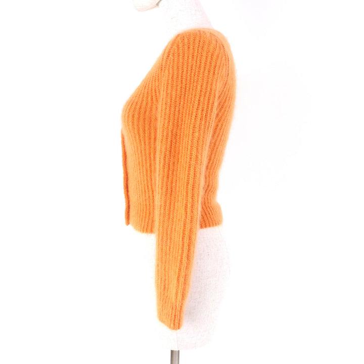 Excellent CELINE cardigan Cropped V-neck Long sleeves Knit Orange mohair XS 2A38T377N