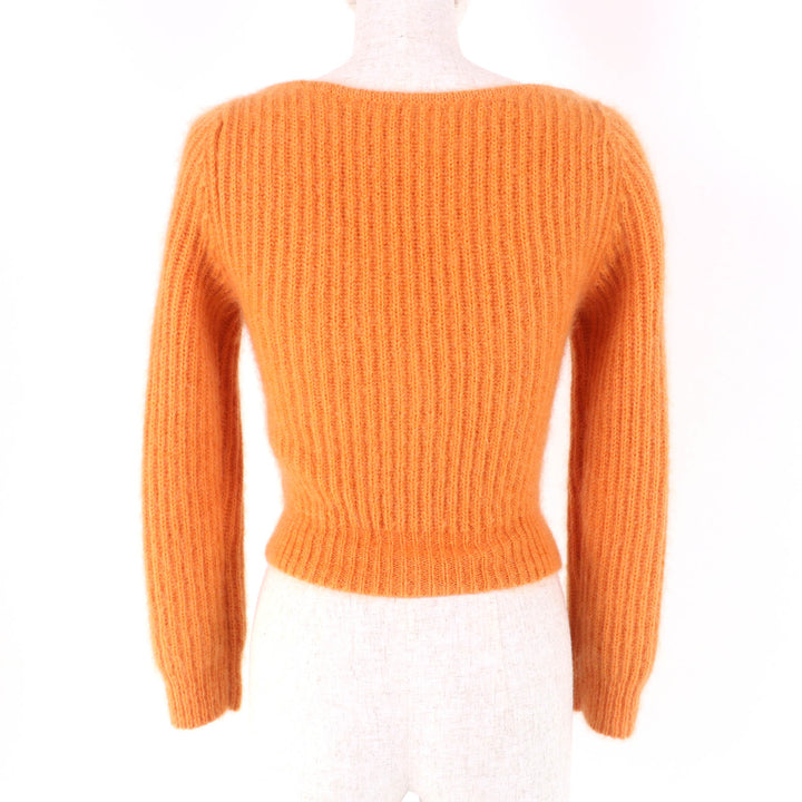Excellent CELINE cardigan Cropped V-neck Long sleeves Knit Orange mohair XS