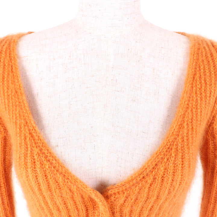 Excellent CELINE cardigan Cropped V-neck Long sleeves Knit Orange mohair XS 2A38T377N