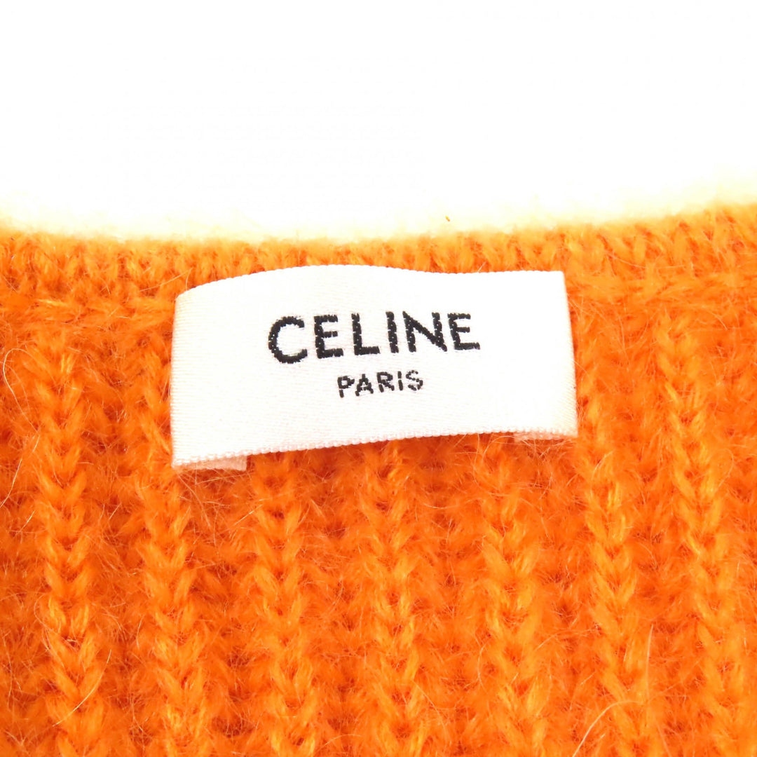 Excellent CELINE cardigan Cropped V-neck Long sleeves Knit Orange mohair XS 2A38T377N