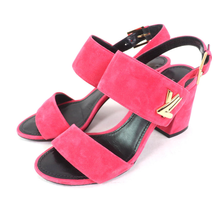 Very Good LOUIS VUITTON Sandals Essential V Backstrap pink Suede leather Women