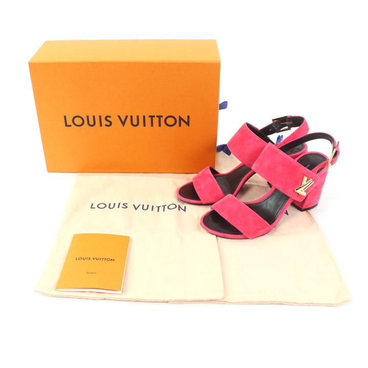 Very Good LOUIS VUITTON Sandals Essential V Backstrap pink Suede leather Women
