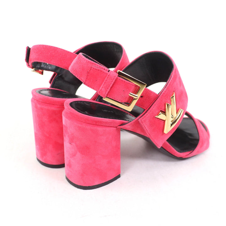 Very Good LOUIS VUITTON Sandals Essential V Backstrap pink Suede leather Women