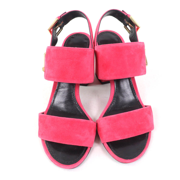 Very Good LOUIS VUITTON Sandals Essential V Backstrap pink Suede leather Women