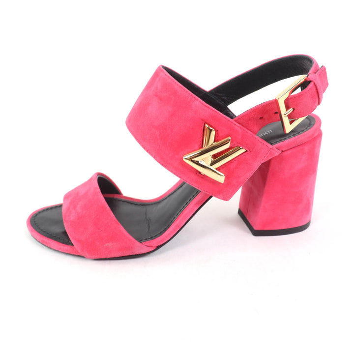 Very Good LOUIS VUITTON Sandals Essential V Backstrap pink Suede leather Women