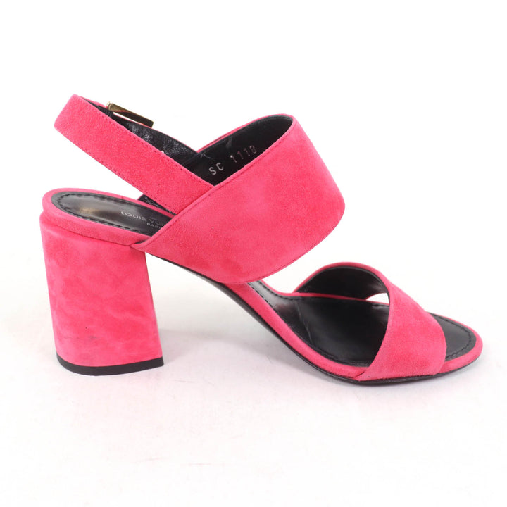 Very Good LOUIS VUITTON Sandals Essential V Backstrap pink Suede leather Women