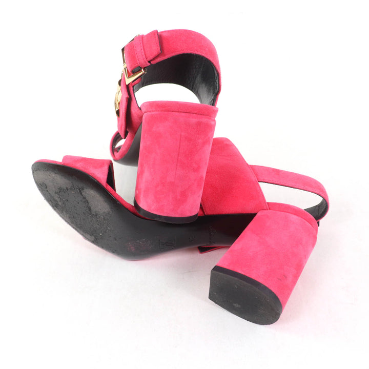 Very Good LOUIS VUITTON Sandals Essential V Backstrap pink Suede leather Women