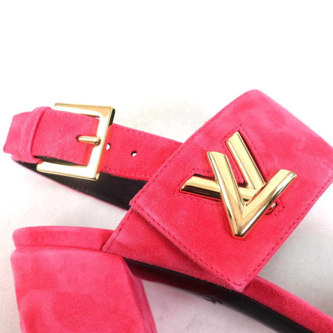Very Good LOUIS VUITTON Sandals Essential V Backstrap pink Suede leather Women