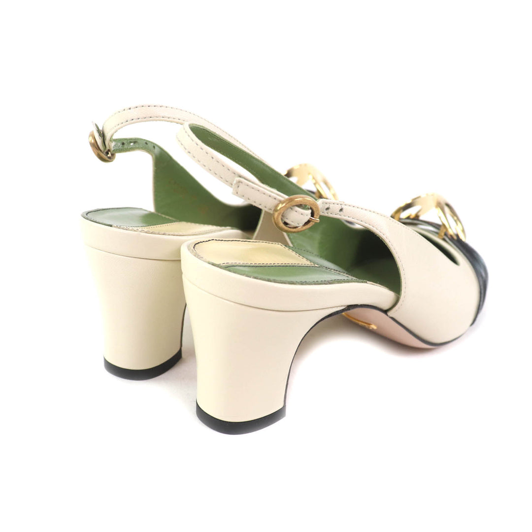 Pristine GUCCI pumps Half Moon GG Backstrap Square Toe Ivory leather Women 37