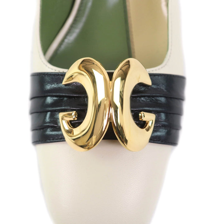 Pristine GUCCI pumps Half Moon GG Backstrap Square Toe Ivory leather Women 37